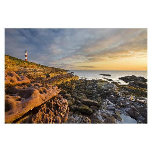 Tarbat Ness Sea and Lighthouse at Sunset 2.9m x 4.32m Textured Matte Peel & Stick Wall Mural East Urban Home
