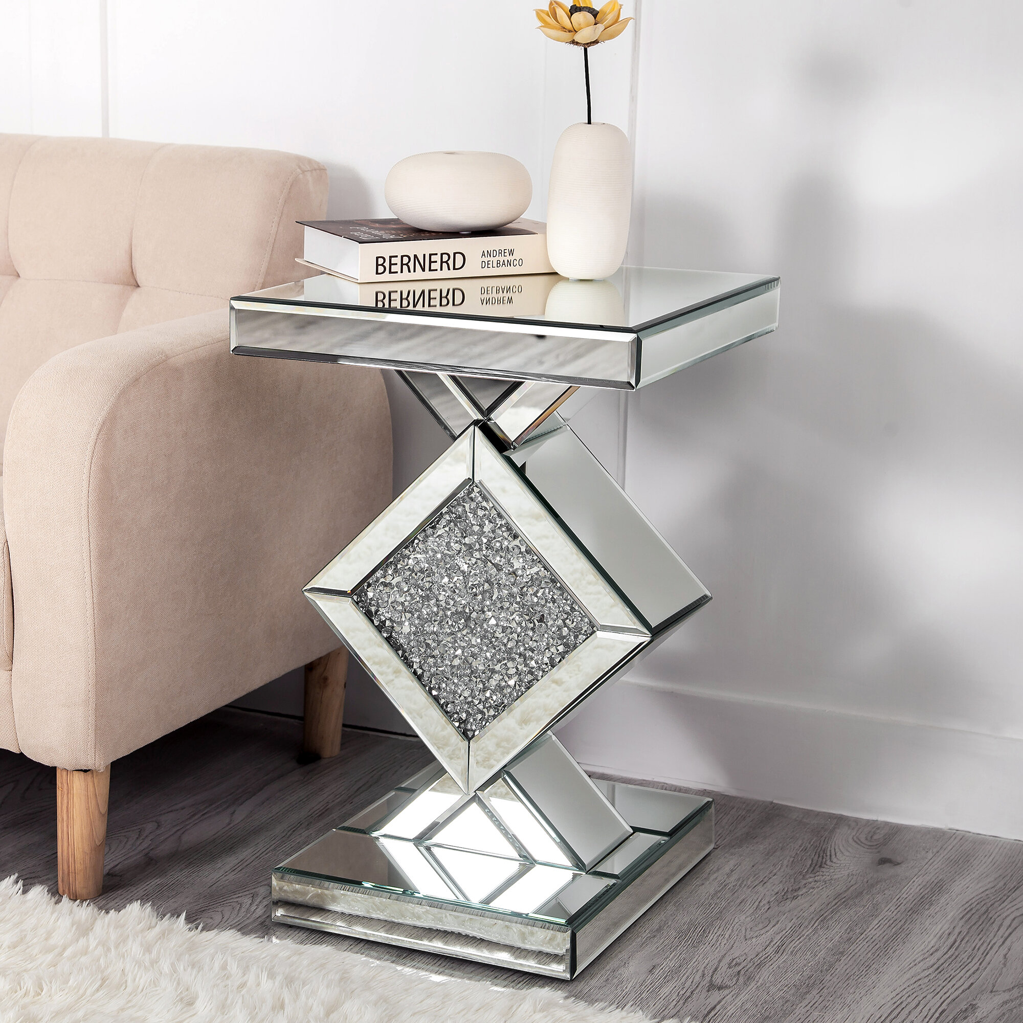 glass pedestal side table