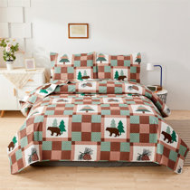 Country Cabin Pinecone Pine Tree Branches & Berries 3pc Q/K Bedspread Quilt Set 