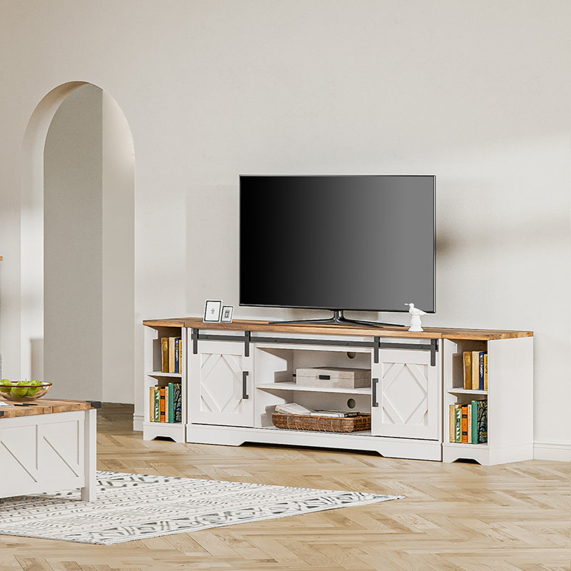 incomplete Laziza Rohun 3 in 1 Modern Farmhouse TV Stand for up to 85" TVs,Wood Entertainment Center with Open Storage for Living Room Color: Cream White