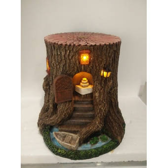 Hi Line Gift Ltd Tree Stump House With Stairs Boat Fairy Garden