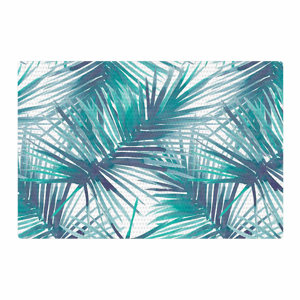 Danii Pollehn Palm Tree Branches Illustration Blue/Green Area Rug