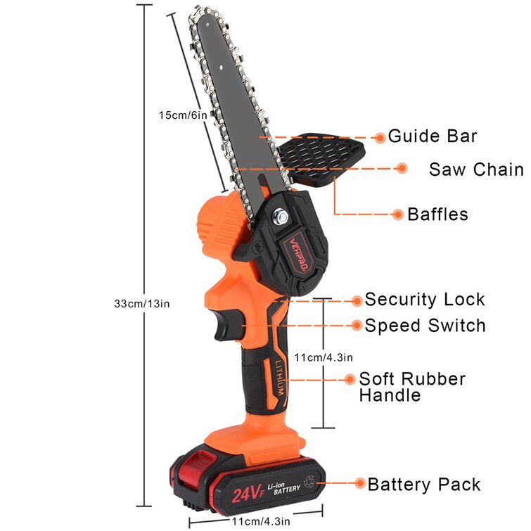 4 in Mini One-Hand Electric Cordless Saw Woodworking Chainsaw Wood Cutter Tool 