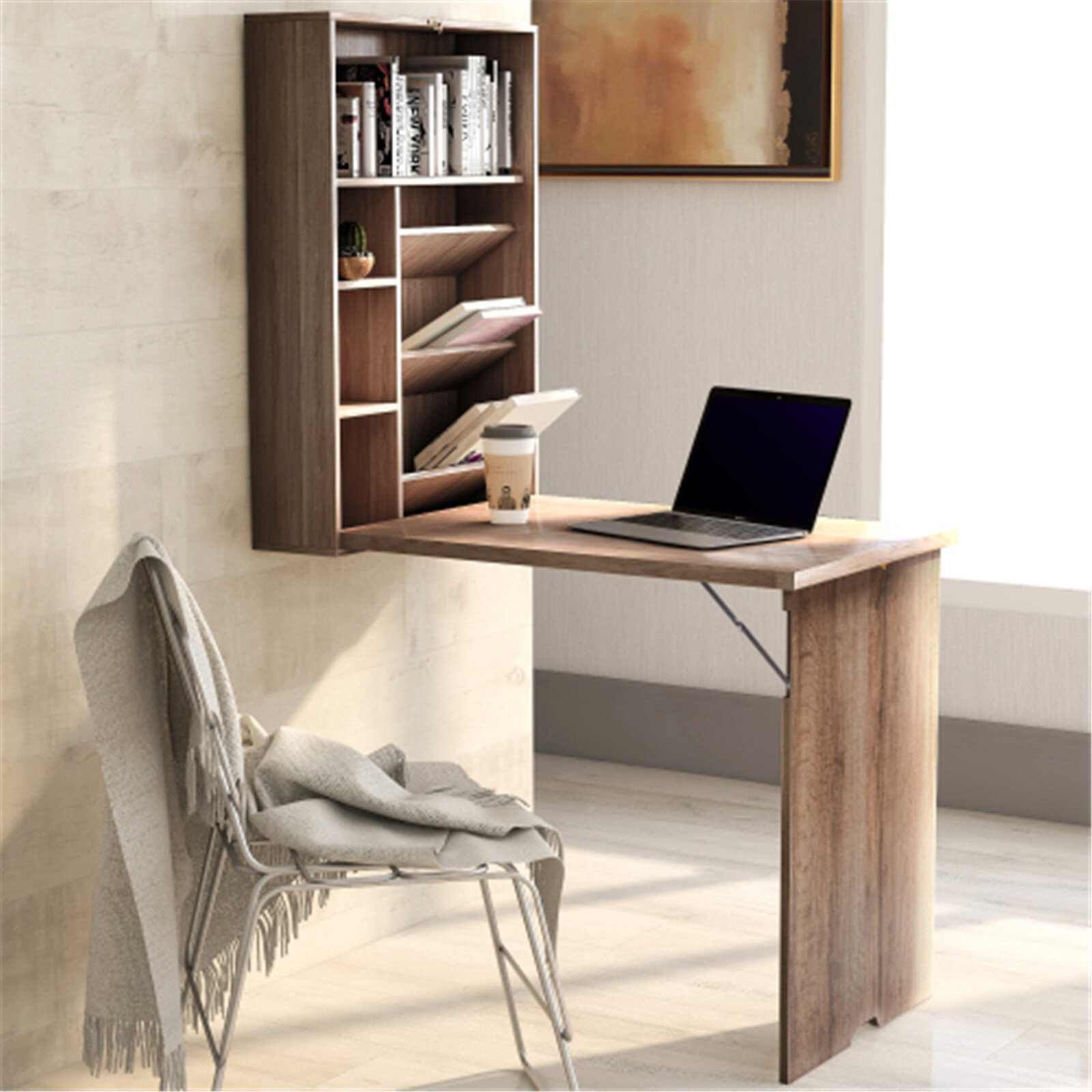 Latitude Run Multi Function Computer Desk Wall Mounted Fold Out Table Floating Desk With Hutch Wayfair