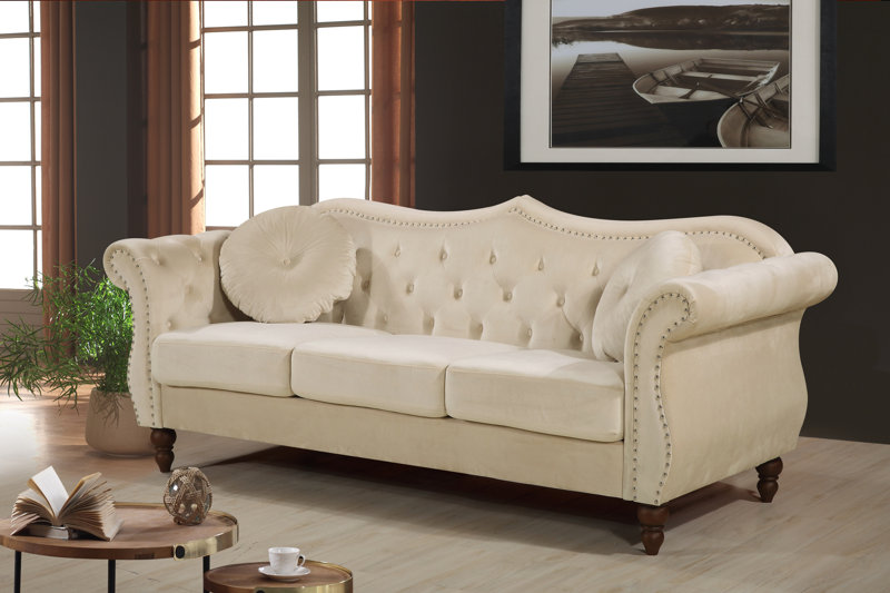 Evianna Velvet Rolled Arm Sofa Upholstery Color: Ivory