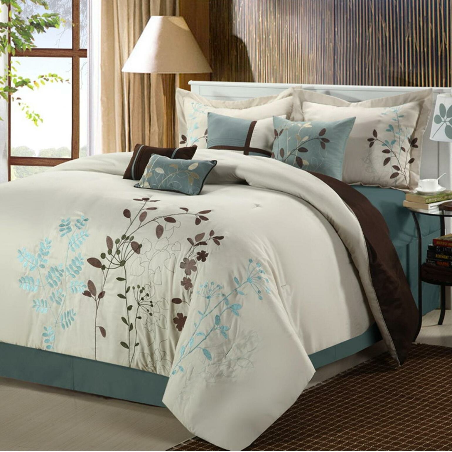 teal and brown duvet set