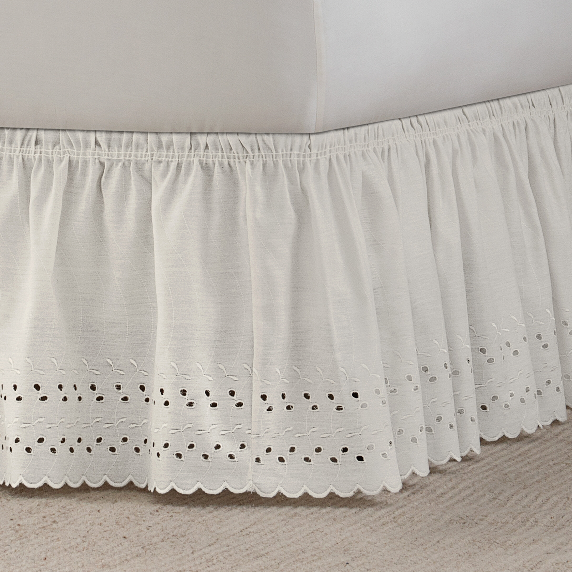 White poly/cotton Bedding Wrap Around NEW Eyelet WrapAround Bed Skirt 14" Twin 
