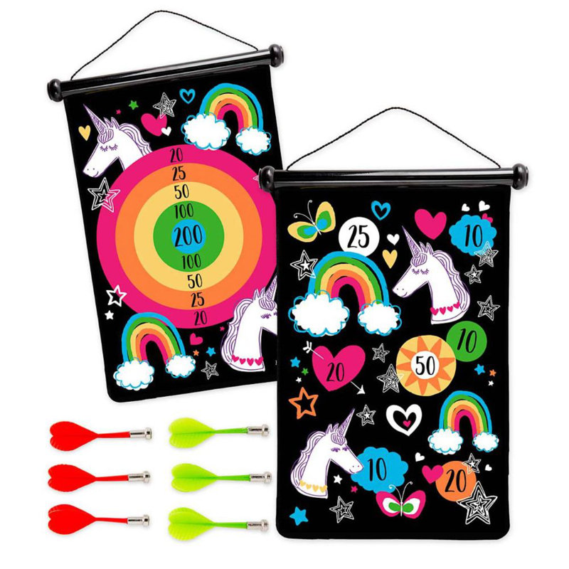 Hearthsong Double Sided Unicorn Magnetic Dartboard With Darts