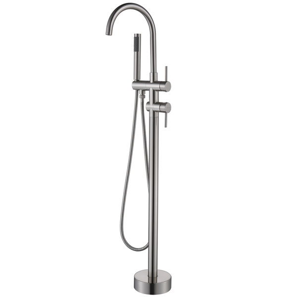 Waroom Brushed Nickel Round Floor Bathtub Faucet Thermostatic Complete Shower System With Rough In Valve Wayfair