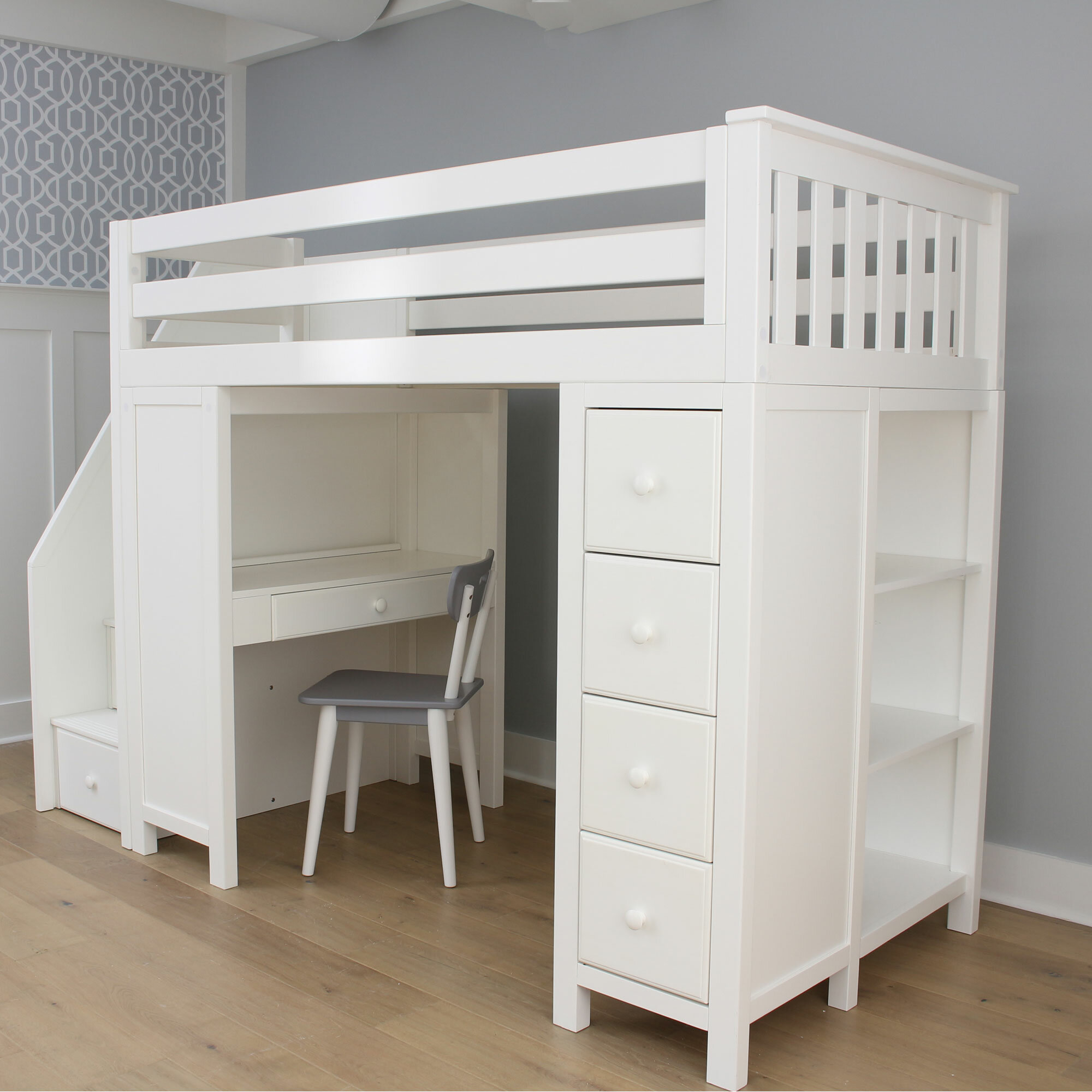 Harriet Bee Deshotel Twin Loft Bed With Drawers And Shelves