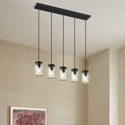 Camelot  Glass Mason Jar Light Fixture 5-Light Kitchen Island Pendant Lighting Farmhouse Rustic Chandelier