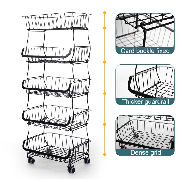 New Silver Plastic Effect 3 Tier Stacking Vegetable Food Trolley With Wheels