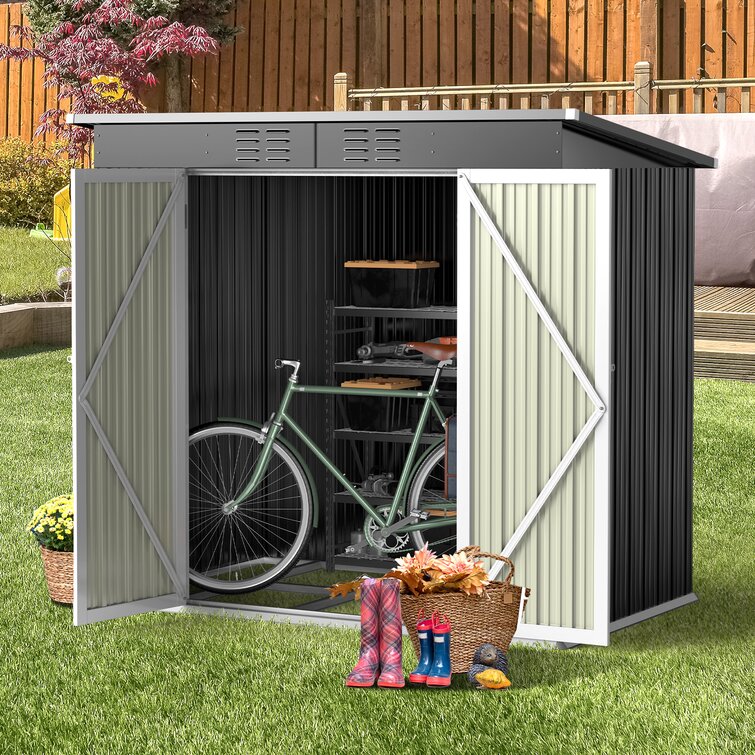 6x4 FT Outdoor Storage Bike Shed,Lockable Double Doors Metal Shed with Vents and Galvanized Steel,Outdoor Shed Tool Shed for Garden,Backyard,Lawn Mower,No Floor 
