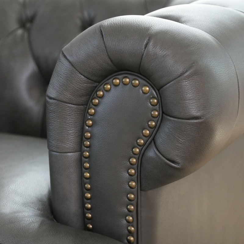 Darby Home Co Barnabas Leather Chesterfield 90 Rolled Arms Sofa