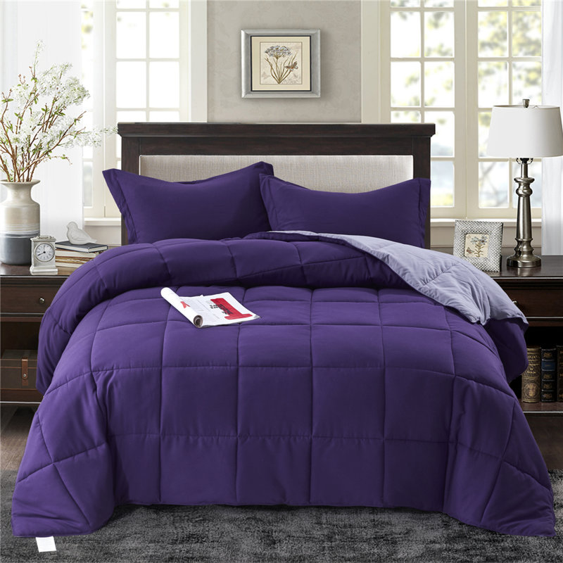 All Season Reversible Down Alternative Comforter Set with Shams - Breathable, Soft, Fluffy