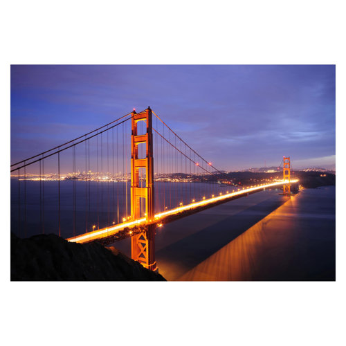 Golden Gate Bridge at Night 1.9m x 2.88m Textured Matte Peel & Stick Wall Mural East Urban Home