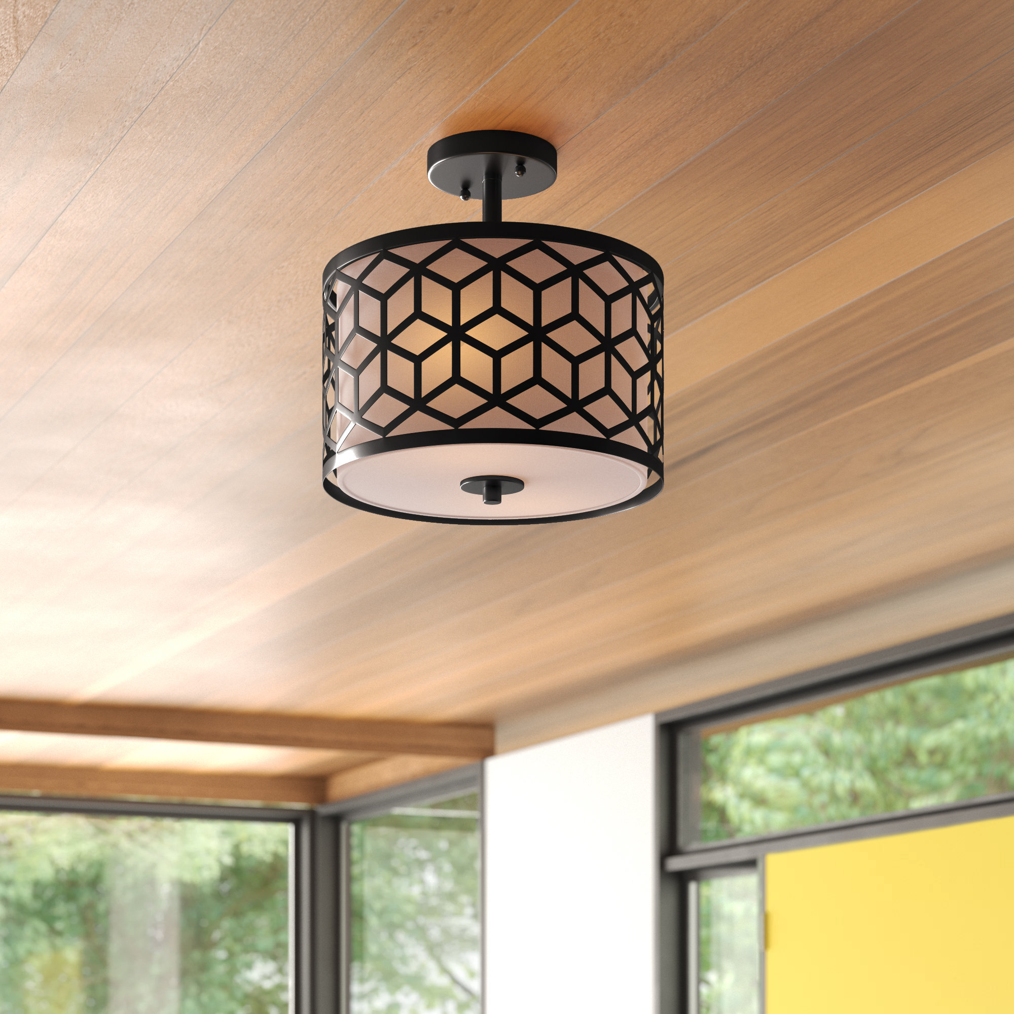 Orren Ellis Hitomi 2 Light 13 Shaded Drum Semi Flush Mount Reviews Wayfair