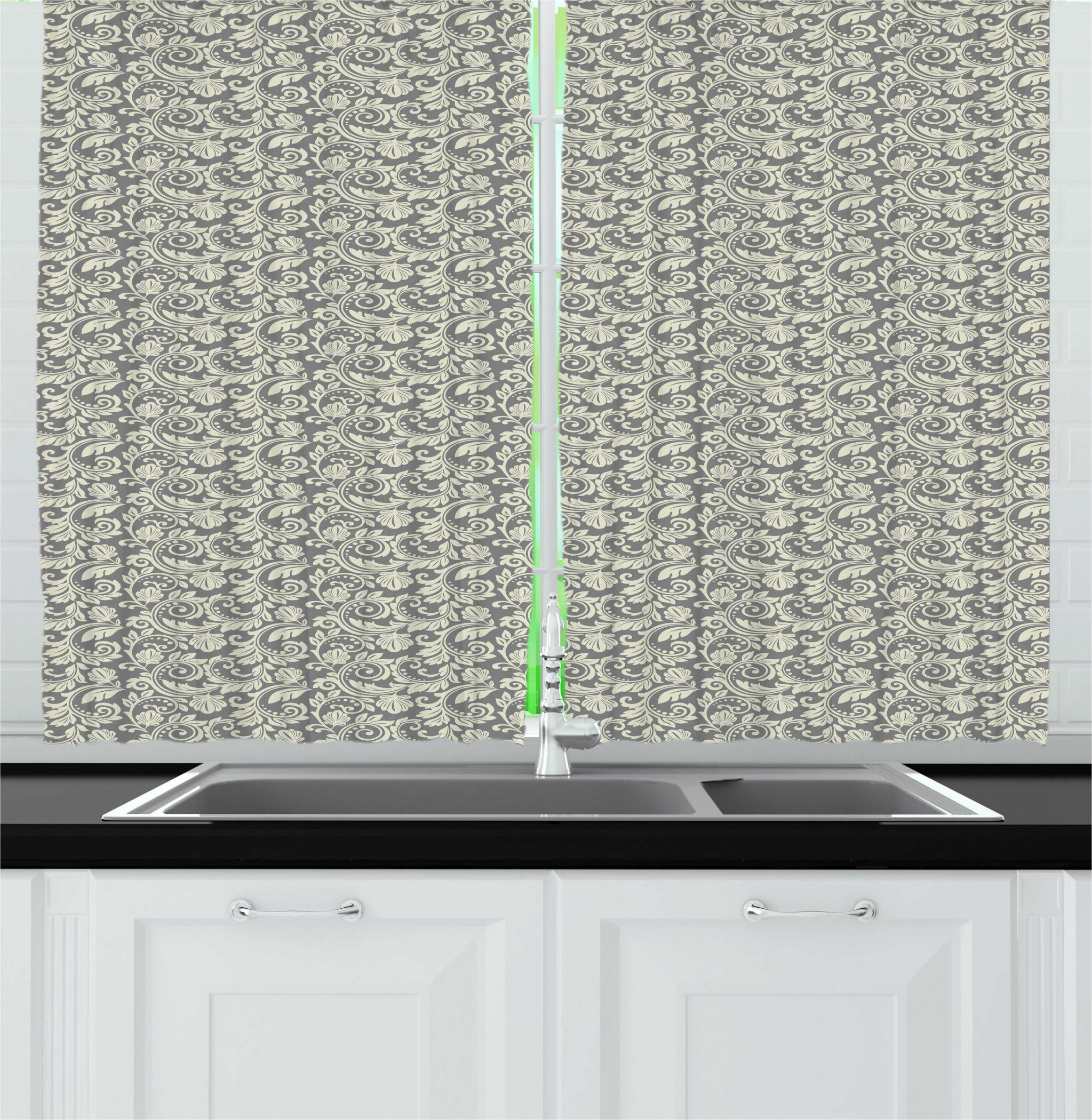 East Urban Home Ambesonne Damask Grey Kitchen Curtains Abstract