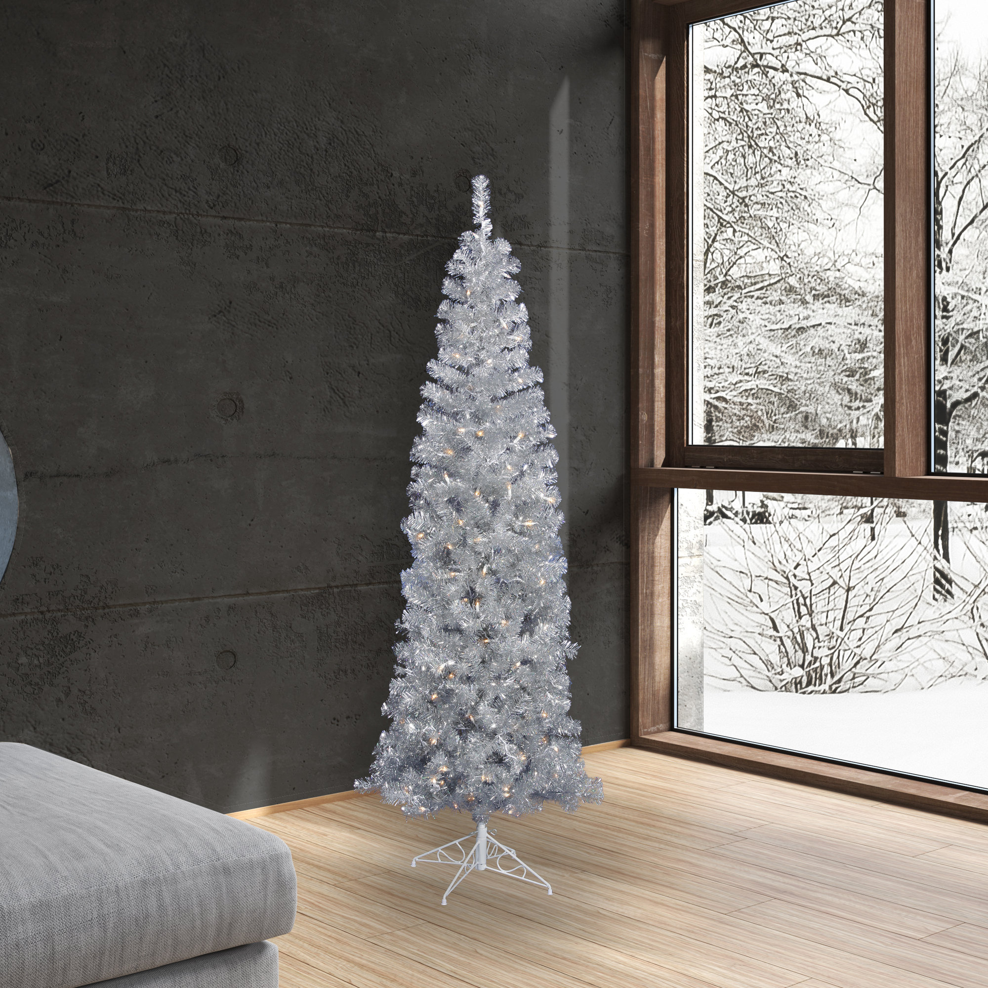 The Holiday Aisle® Silver Dural LED Pencil Artificial Christmas Tree