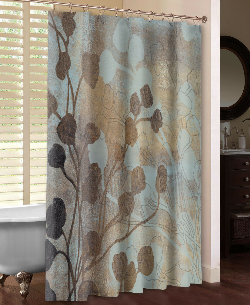 blue and beige shower curtain