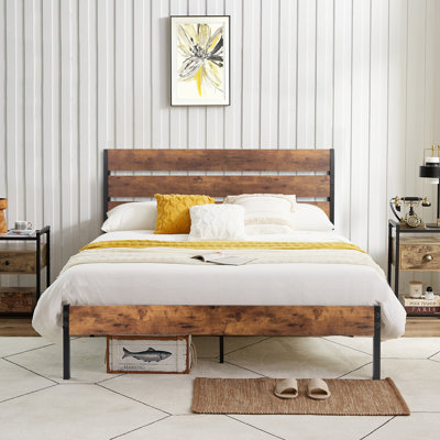 Alicia Platform Bed Frame with Wood Headboard and Footboard No Box Spring Needed