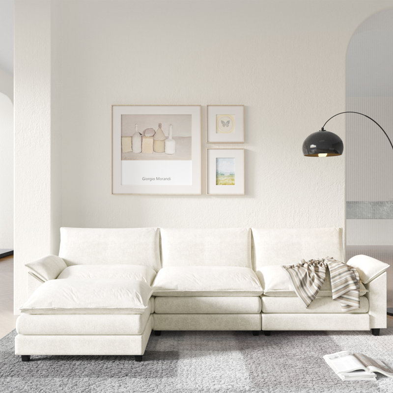 ( pick up 2 boxes) Arlynda 4 - Piece 118.9" L-Shaped Upholstered Sectional Sofa Couch Body Fabric: White Chenille