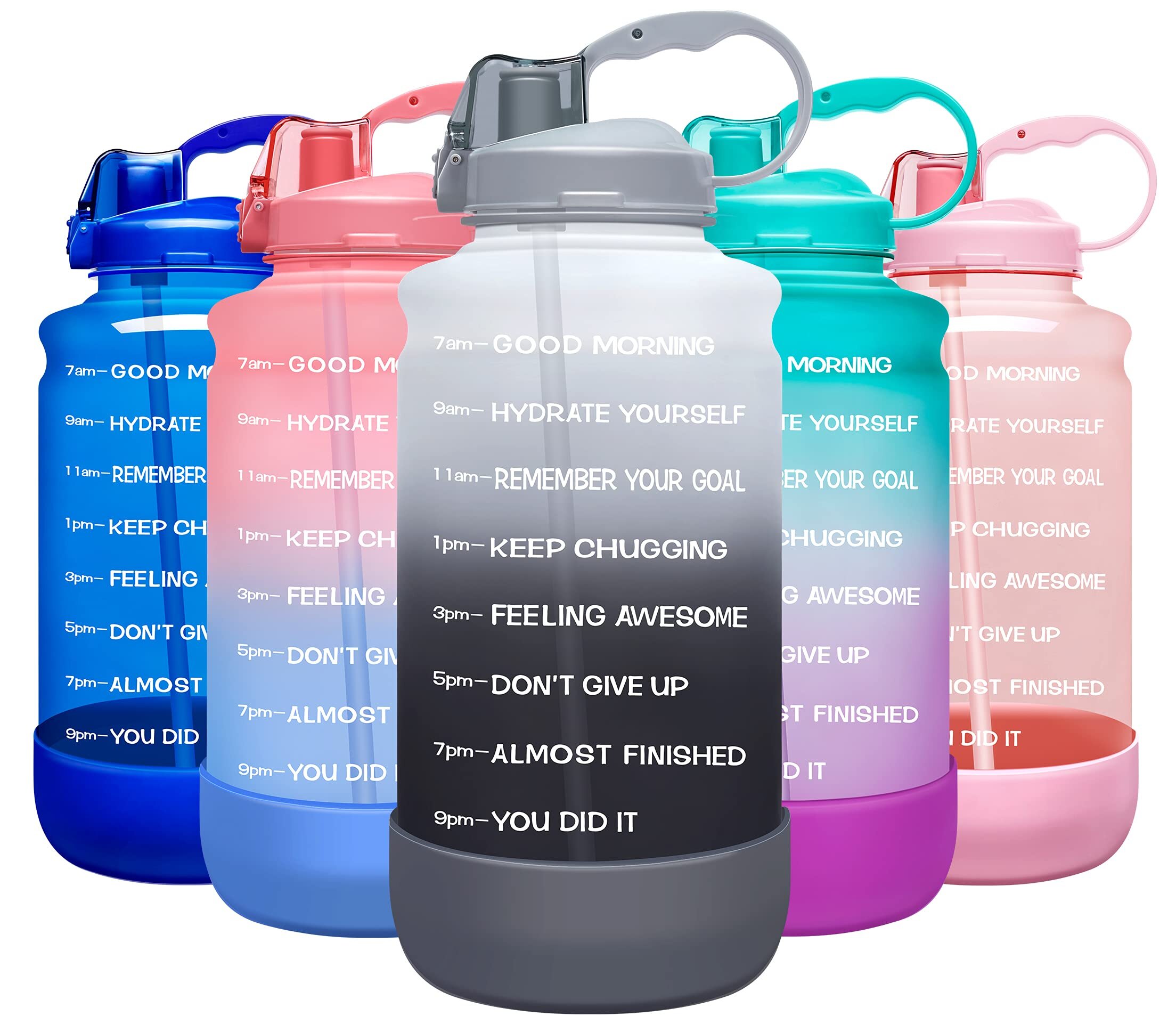 Motivational Gallon Water Bottle With Straw & Time Marker BPA Free