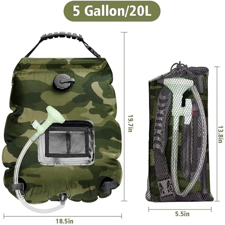 Fishing Cycling & Outdoor 1PACK 5 gallons/20L Portable Solar Heating Camping Shower Bag with Temperature Indicator & ON-Off Shower Head for Camping Hiking KUTON Solar Shower Bag