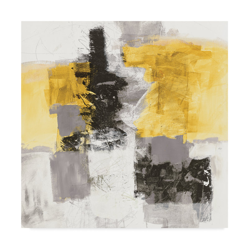 Orren Ellis Action Ii Yellow And Black Sq Acrylic Painting Print