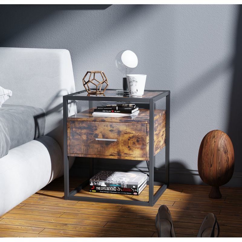 Ogilvy Factory Llc 1 Drawer Metal Nightstand In Vintage Brown Wayfair