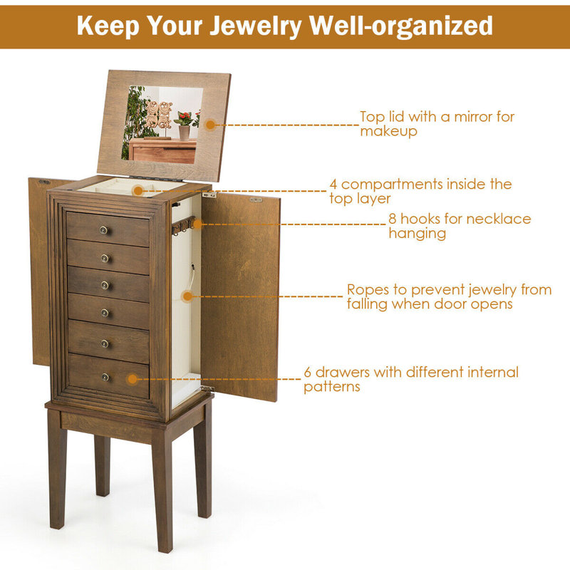 Red Barrel Studio Meryl Free Standing Jewelry Armoire With Mirror