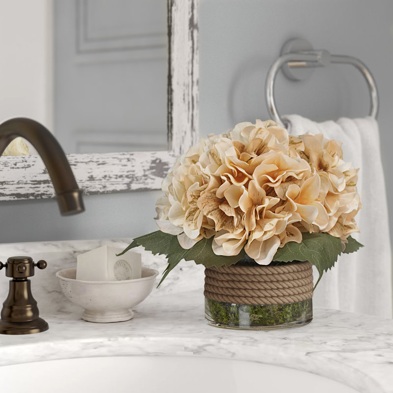 August Grove Hydrangea Floral Arrangement In Rope Glass Vase Reviews Wayfair