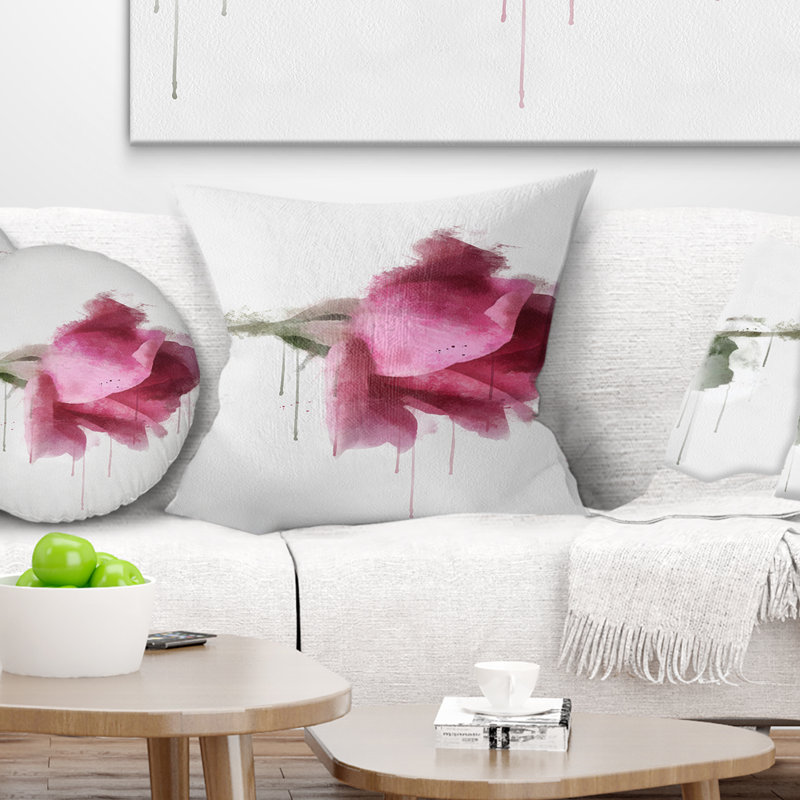 East Urban Home Floral Beautiful Rose Watercolor Drawing Pillow Wayfair