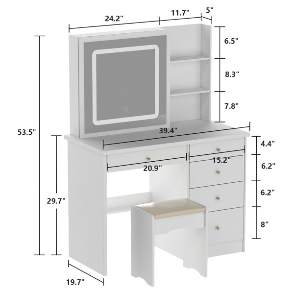 Latitude Run® Nafni 39.4'' Wide Vanity Set with Stool and Mirror ...