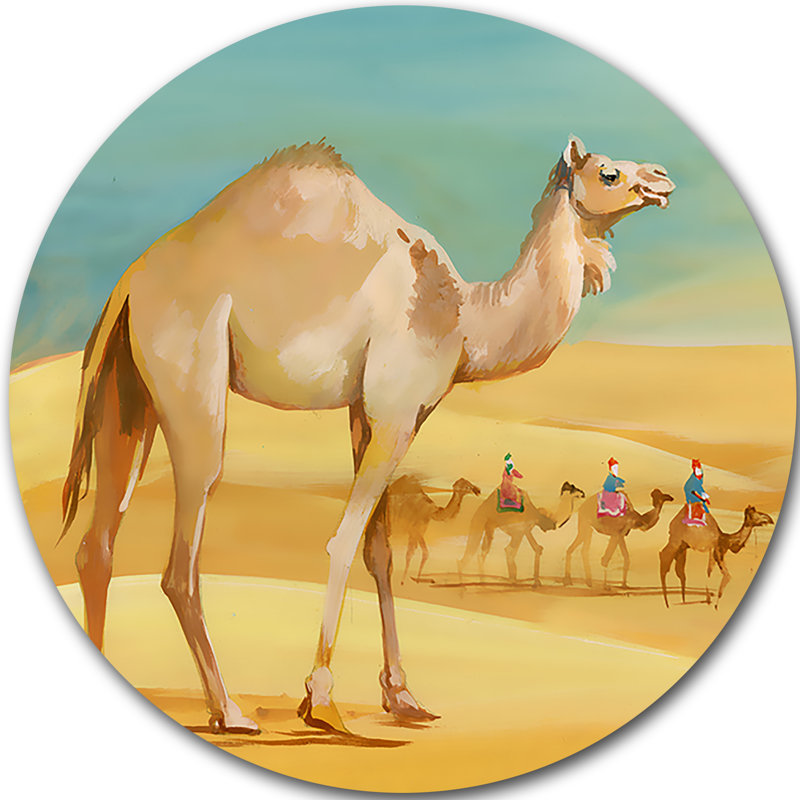 Designart Camel Walking In Desert Painting Print On Metal Wayfair