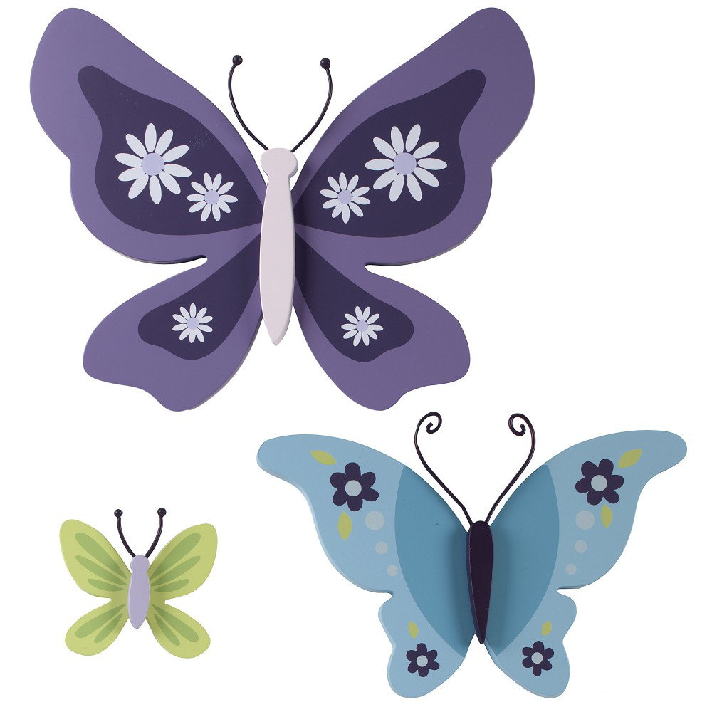 Zoomie Kids Autry Beautiful Butterfly Wooden 3 Piece Set 3d Wall Decor Wayfair