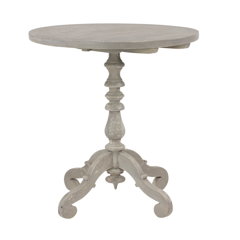One Allium Way Round Grey Reclaimed Wood Tilt Top Pedestal End