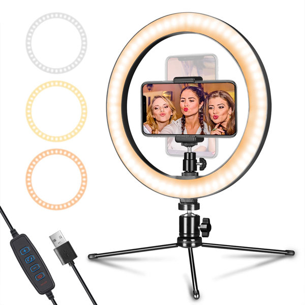 Ring Light Ultra Slim LED with Light Stand Lighting Kit for Makeup Live Stream Camera Smartphone Video Shooting Photography with Phone Holder