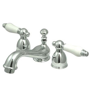 Restoration Double Handle Mini Widespread Bathroom Sink Faucet with Brass Pop-up