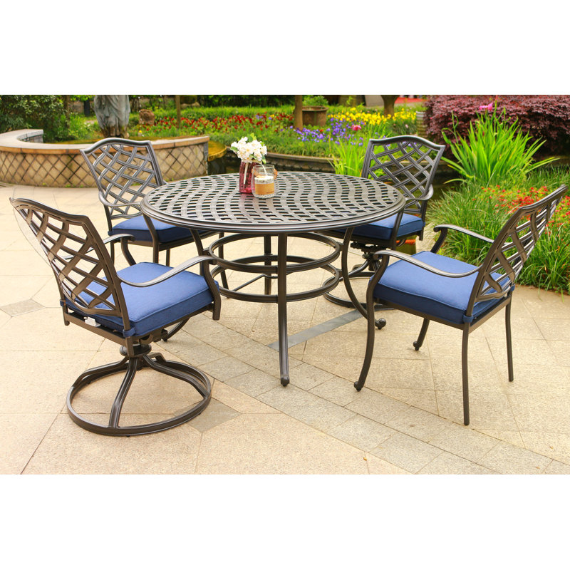 Darby Home Co Dalessio Outdoor 5 Piecedining Set With Cushions Wayfair Breakwater bay dyer avenue solid wood dining table, wood/metal/natural hardwoods in brown, size 29h x 33w x 68d | wayfair. dalessio outdoor 5 piecedining set with cushions