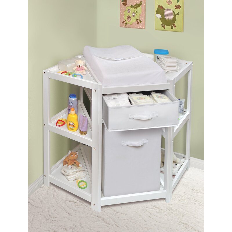 Diaper Corner Baby Changing Table with Pad and 1 Basket with Hamper