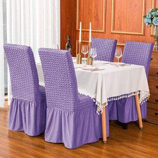 4x PLEATED SKIRT DINING CHAIR COVERS Metallic Spandex Slip Cover Wedding Party 