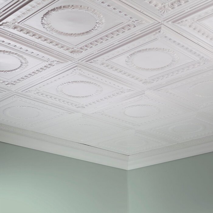 Rosette 2 Ft X 4 Ft Glue Up Ceiling Tile In Matte White