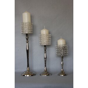 Crystal 3 Piece Metal Candlestick Set