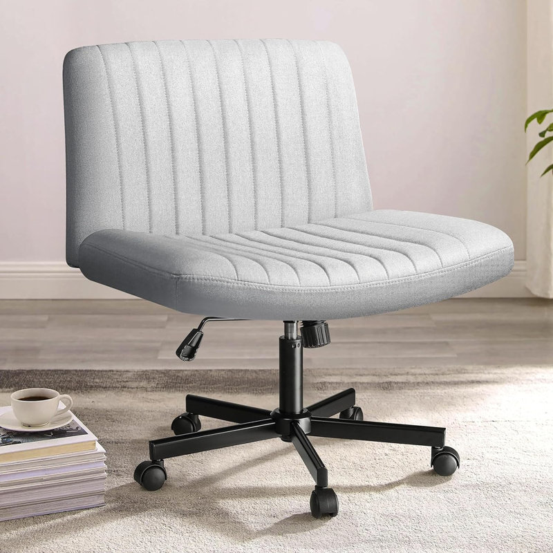 Caelie Criss Cross Legged Office Chair, Armless Office Desk Chair With Wheels Upholstery Color: Gray