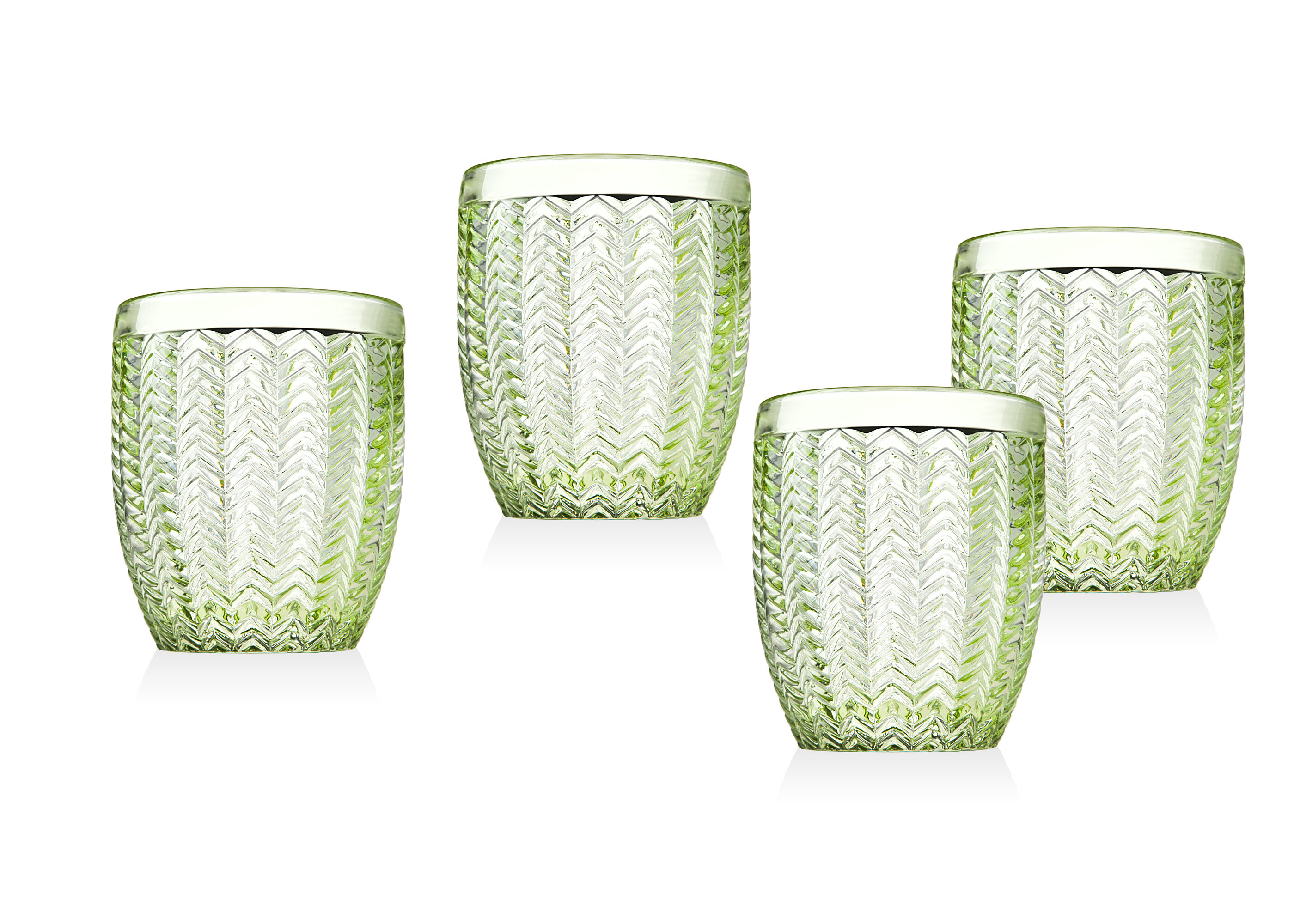 Set of 4 Twill Goblet Beverage Glass Cup by Godinger Emerald Green 