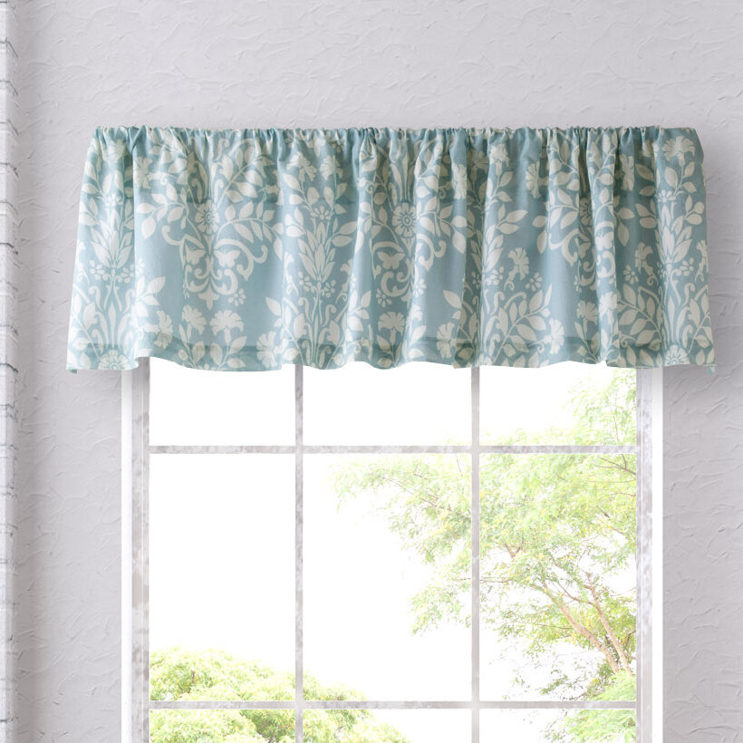 Laura Ashley Rowland Floral Cotton Scalloped 86 Window Valance In Matted Aqua Ivory Reviews Wayfair