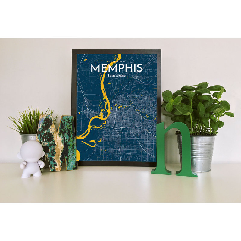 Wrought Studio Memphis City Map Graphic Art Print Poster In Blue