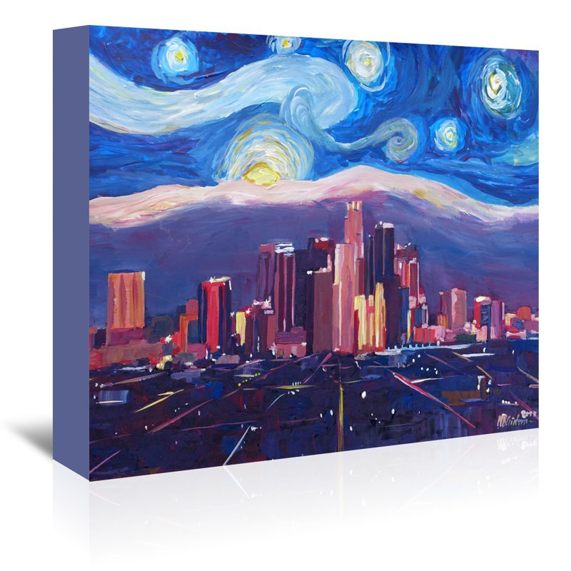 East Urban Home Starry Night In Los Angeles Painting On Wrapped