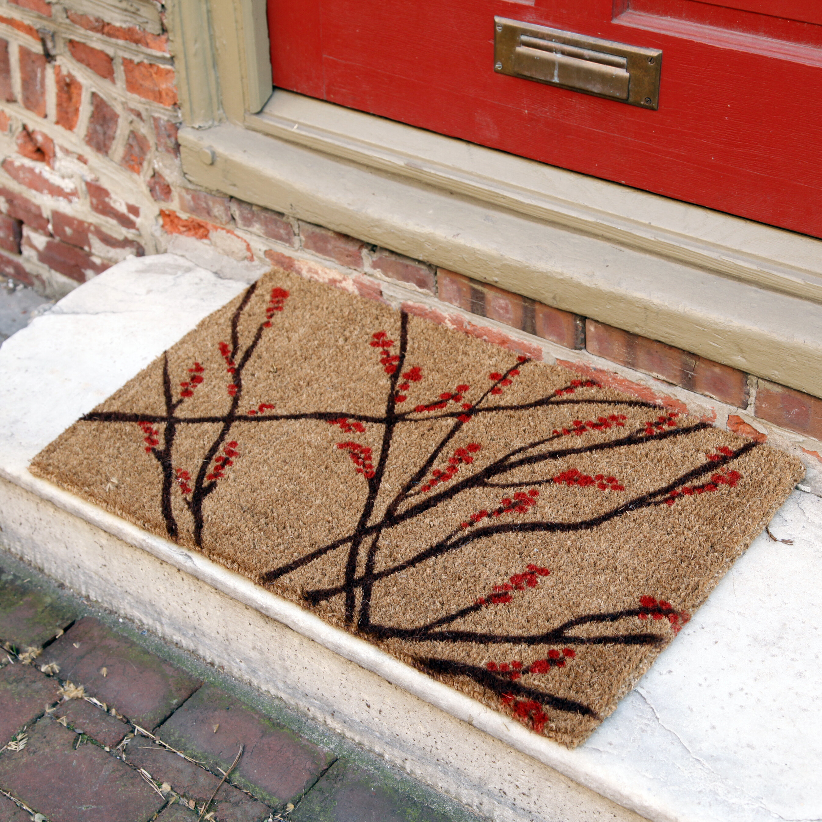 Winston Porter Caitlyn Winter Berries 30 In X 18 In Outdoor Door